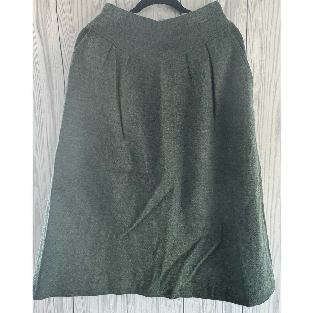 Vintage 70s Lois Anderson Wool Blend Green A-Line Midi Skirt Size 10